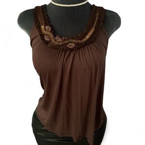 Bobeau Brown Embellished Tank Top